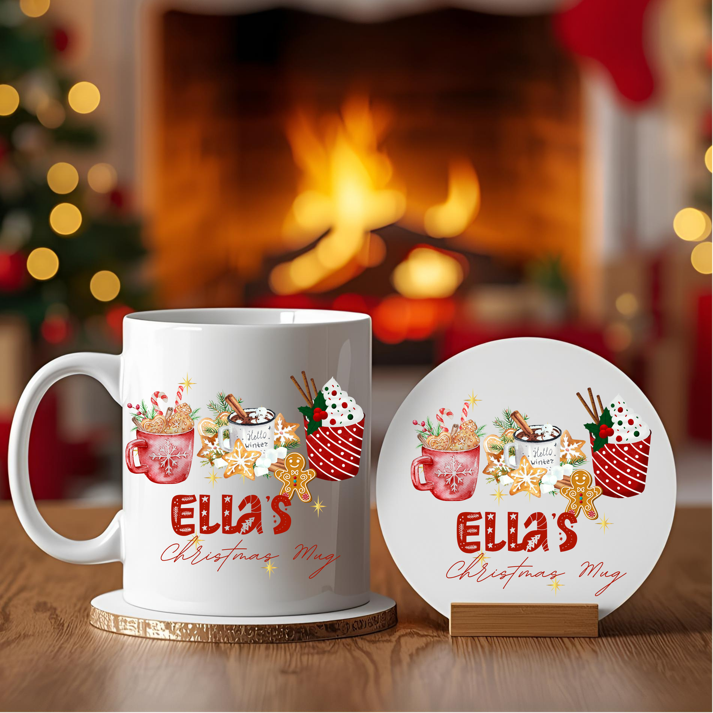 Personalised Mug / Coaster / Christmas Cosy winter Design Personalised .