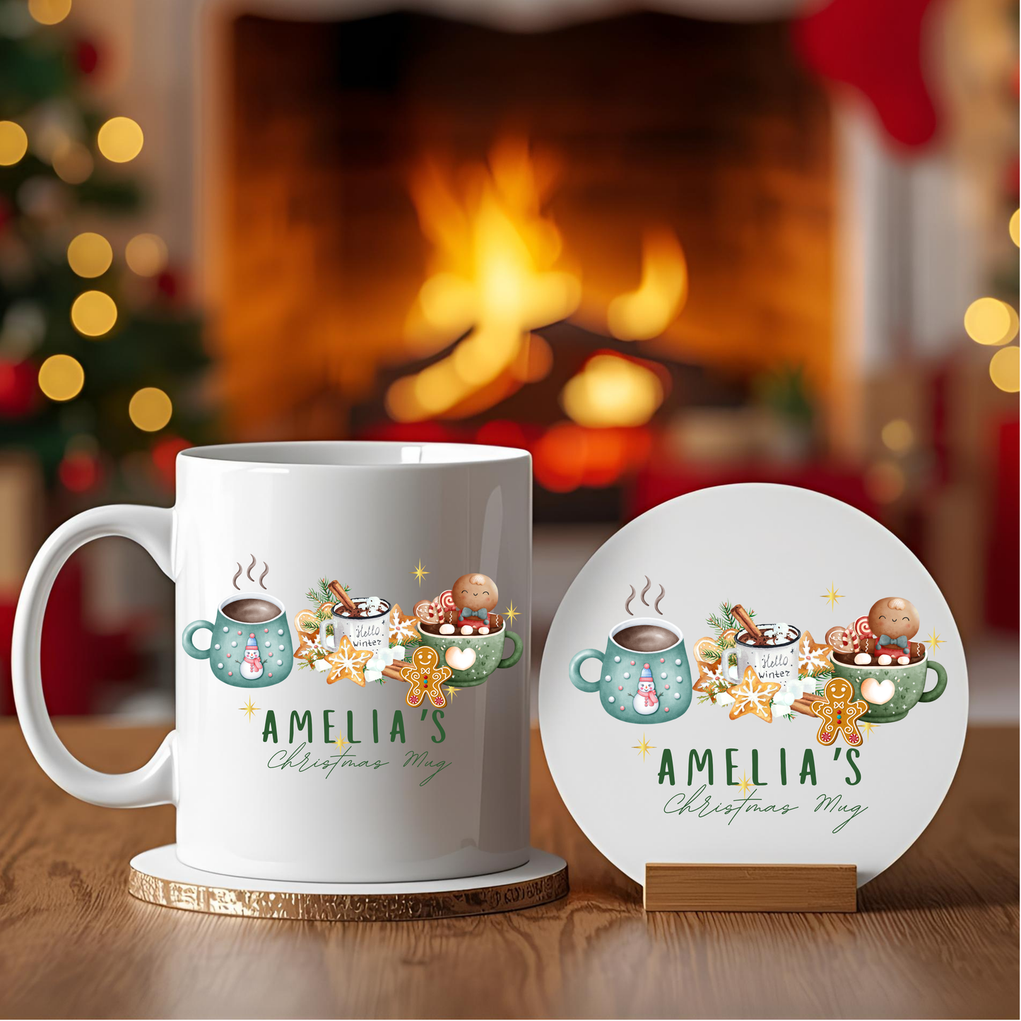 Personalised Mug / Coaster / Christmas Cosy winter Design Personalised .