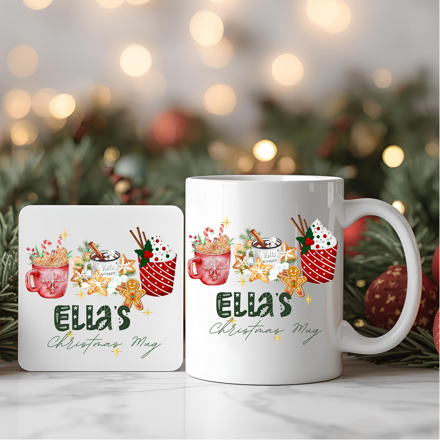 Personalised Mug / Coaster / Christmas Cosy winter Design Personalised .