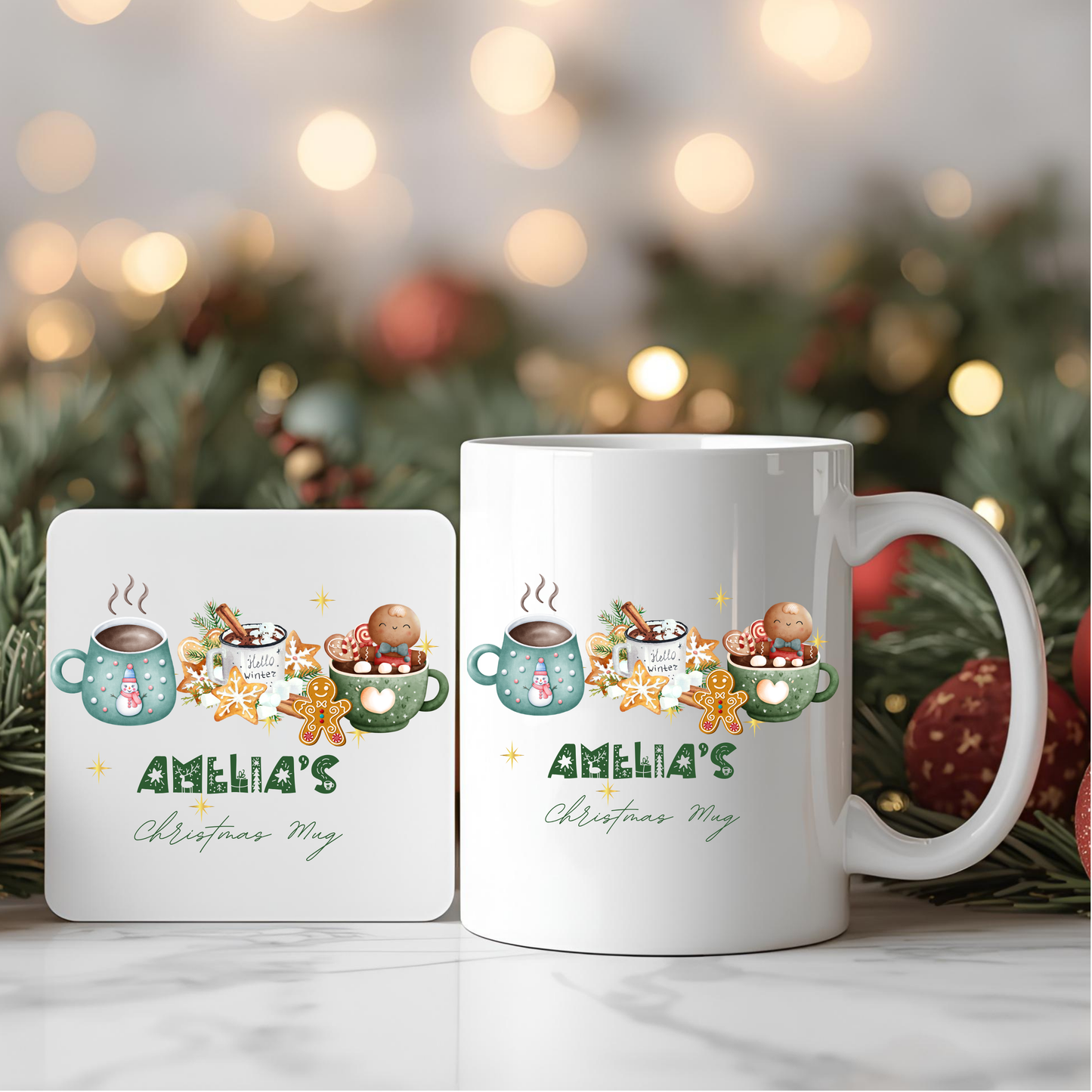 Personalised Mug / Coaster / Christmas Cosy winter Design Personalised .