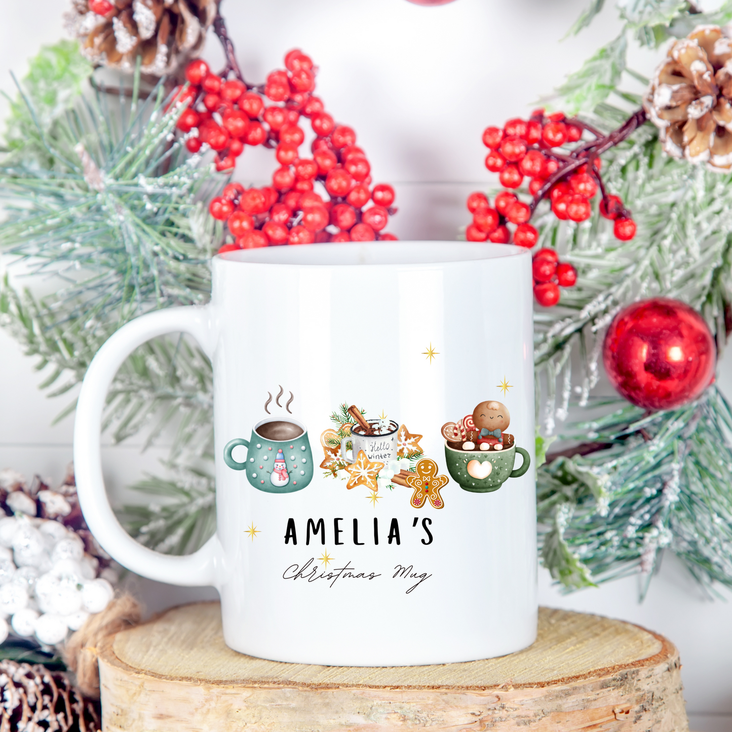 Personalised Mug / Coaster / Christmas Cosy winter Design Personalised .
