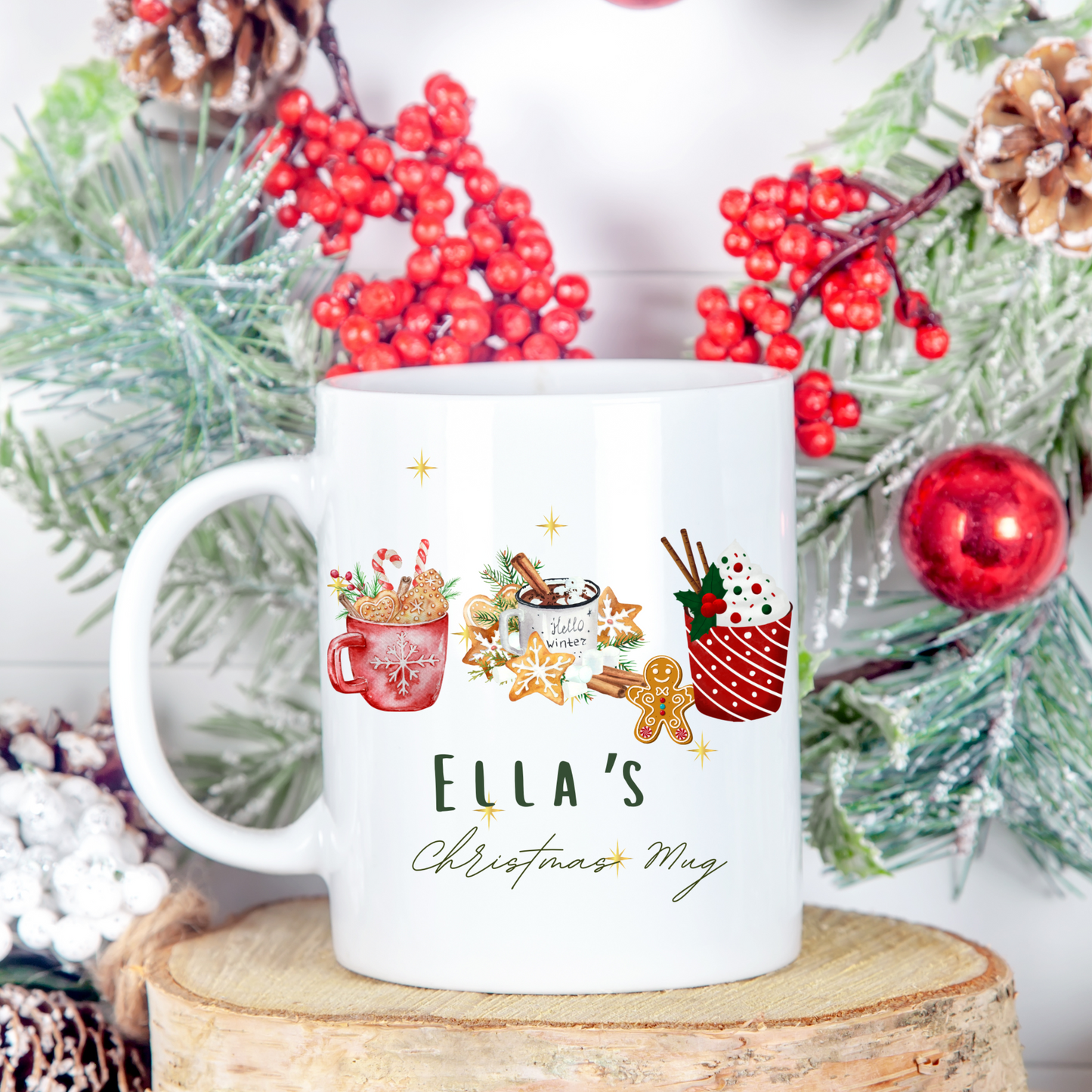 Personalised Mug / Coaster / Christmas Cosy winter Design Personalised .