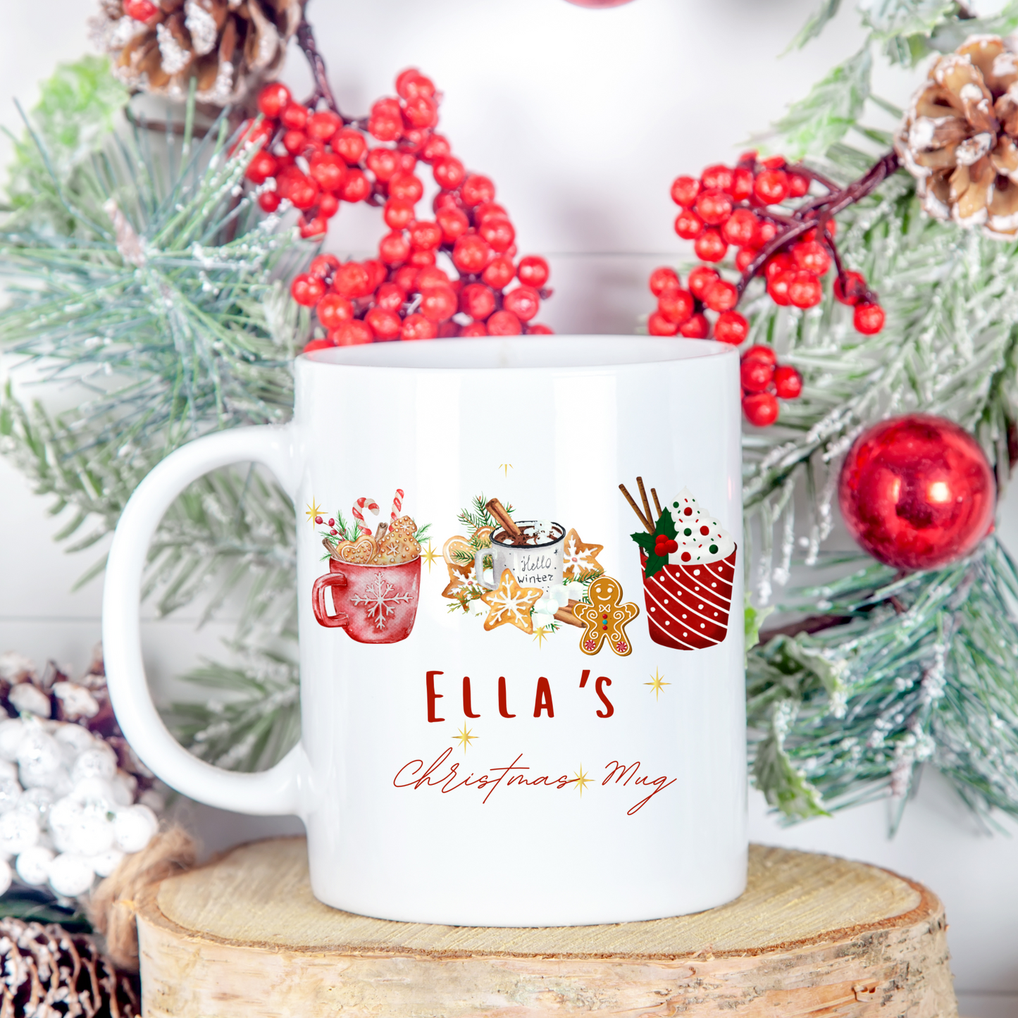 Personalised Mug / Coaster / Christmas Cosy winter Design Personalised .