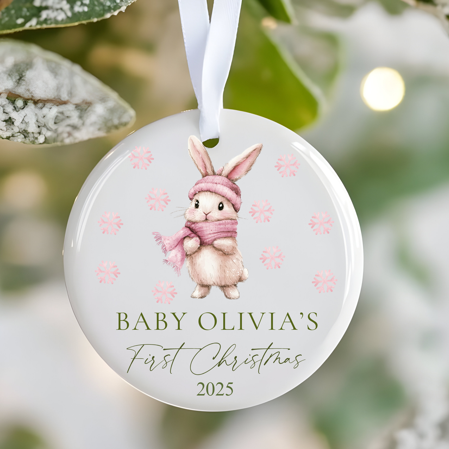 Personalised Baby Girl's First Christmas Ornament: Ceramic Keepsake Bauble