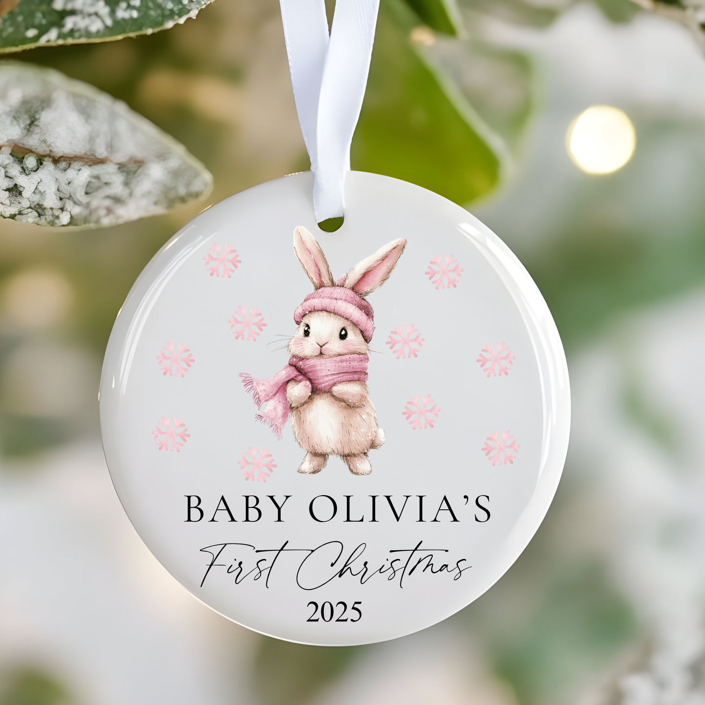 Personalised Baby Girl's First Christmas Ornament: Ceramic Keepsake Bauble