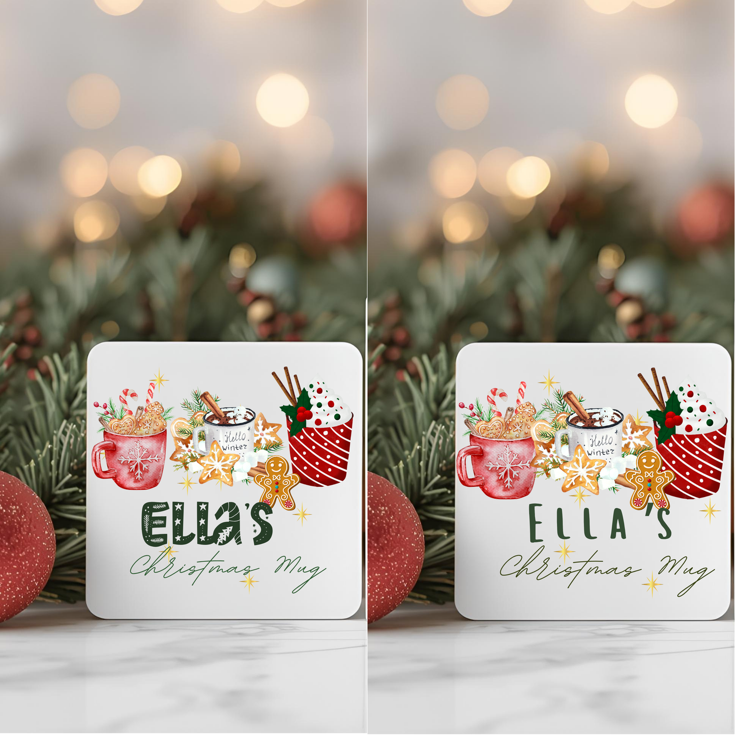 Personalised Mug / Coaster / Christmas Cosy winter Design Personalised .