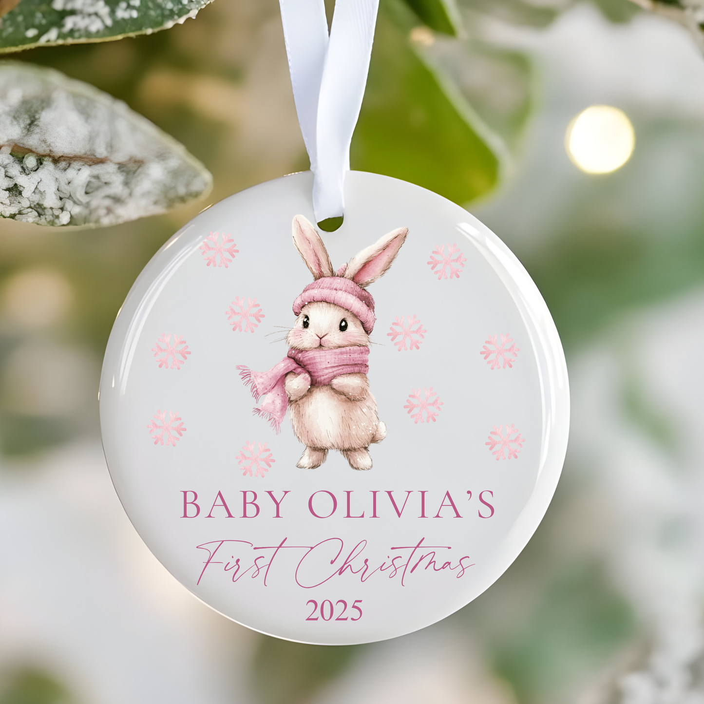 Personalised Baby Girl's First Christmas Ornament: Ceramic Keepsake Bauble