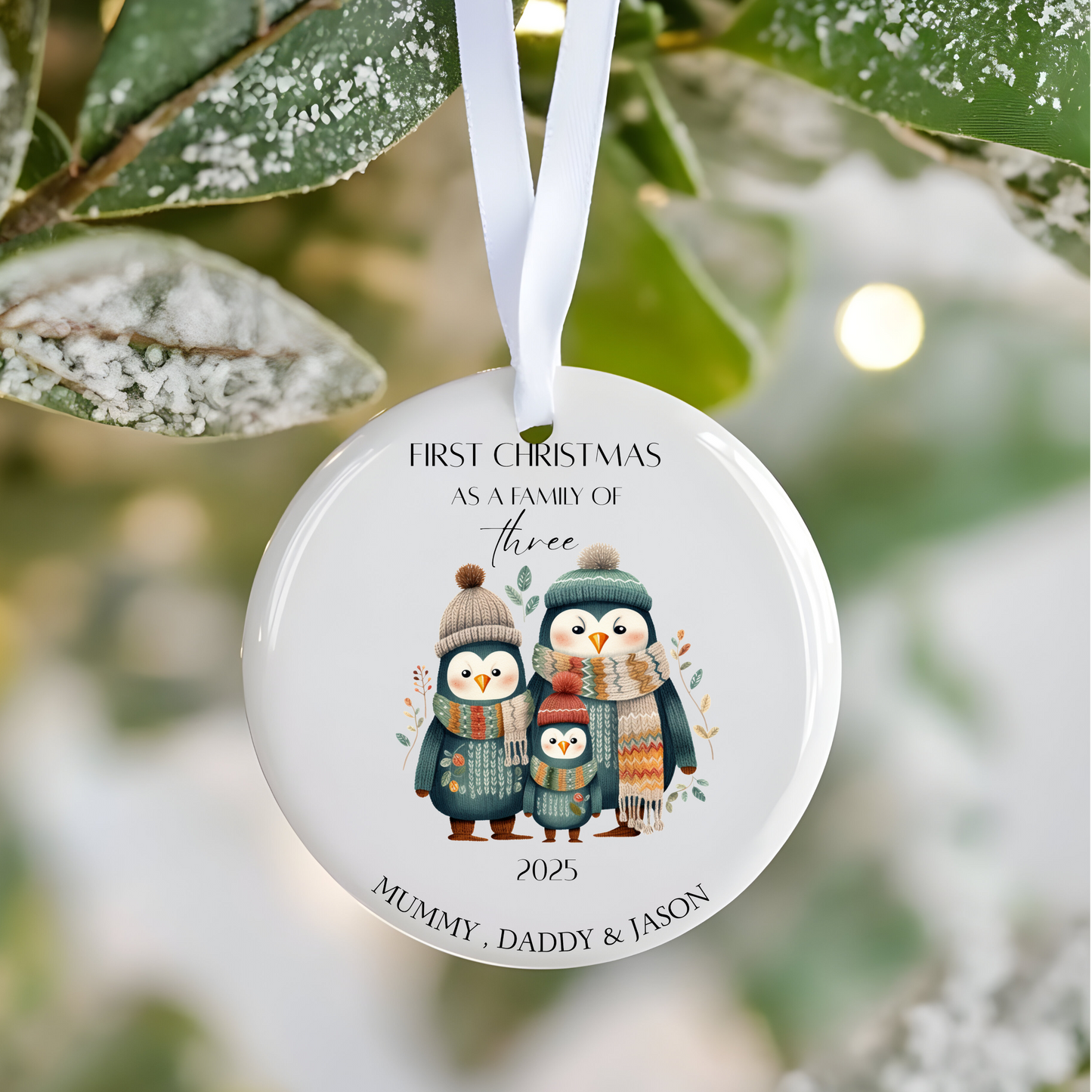 Personalised First Christmas Family Ornament:First Christmas As a Family Of Three  Ceramic Bauble