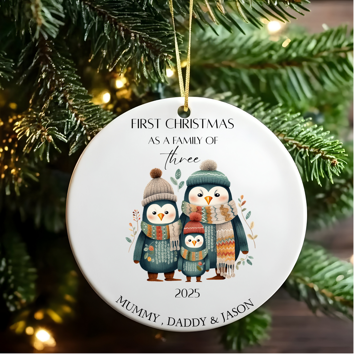 Personalised First Christmas Family Ornament:First Christmas As a Family Of Three  Ceramic Bauble