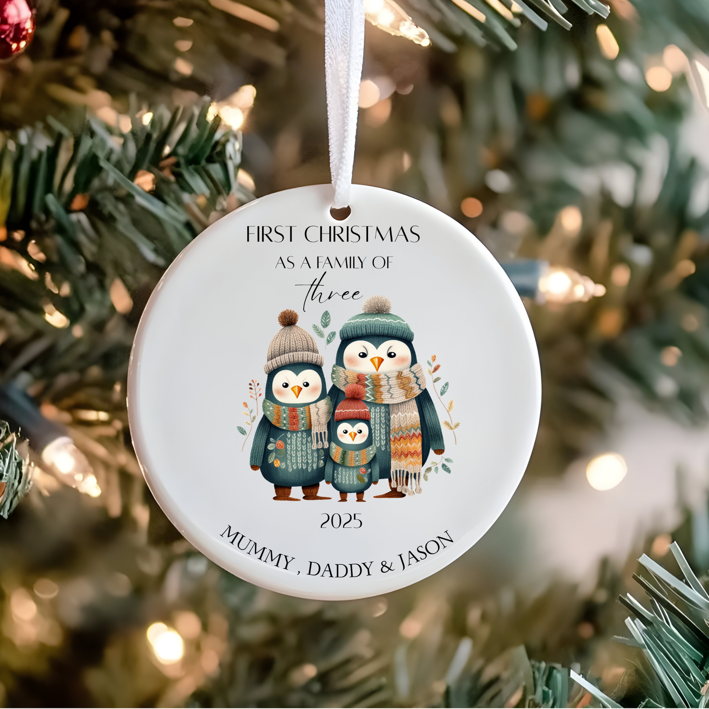 Personalised First Christmas Family Ornament:First Christmas As a Family Of Three  Ceramic Bauble