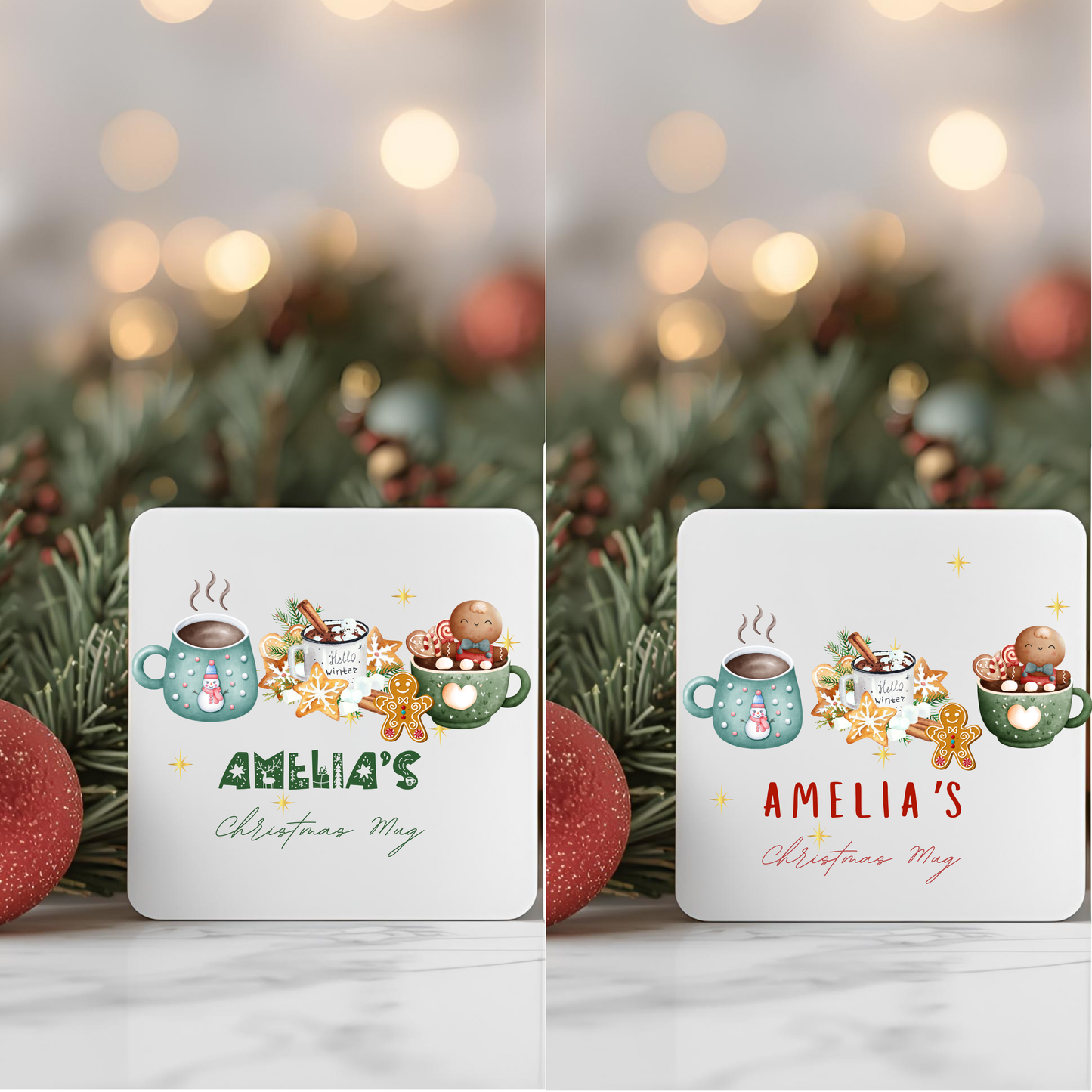Personalised Mug / Coaster / Christmas Cosy winter Design Personalised .