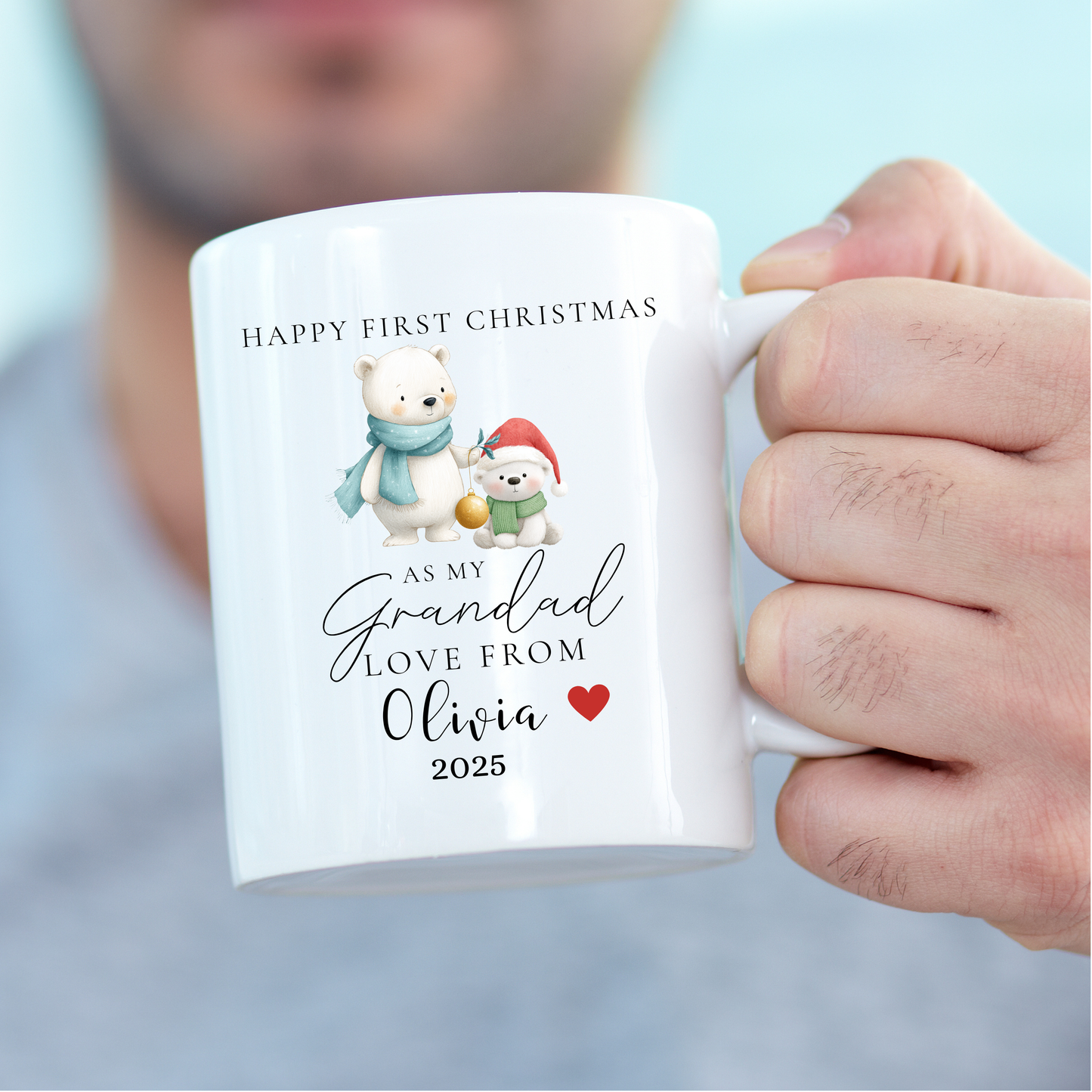 Personalised First Christmas As My Grandad Mug & Coaster Set, New Grandad Gift
