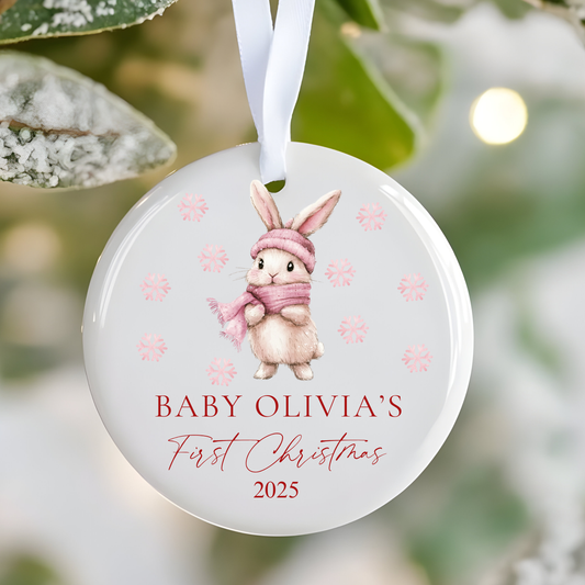 Personalised Baby Girl's First Christmas Ornament: Ceramic Keepsake Bauble