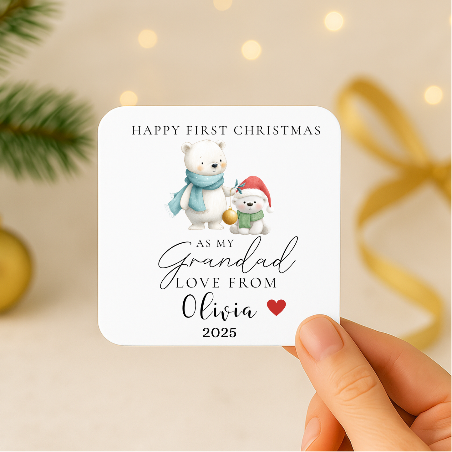 Personalised First Christmas As My Grandad Mug & Coaster Set, New Grandad Gift