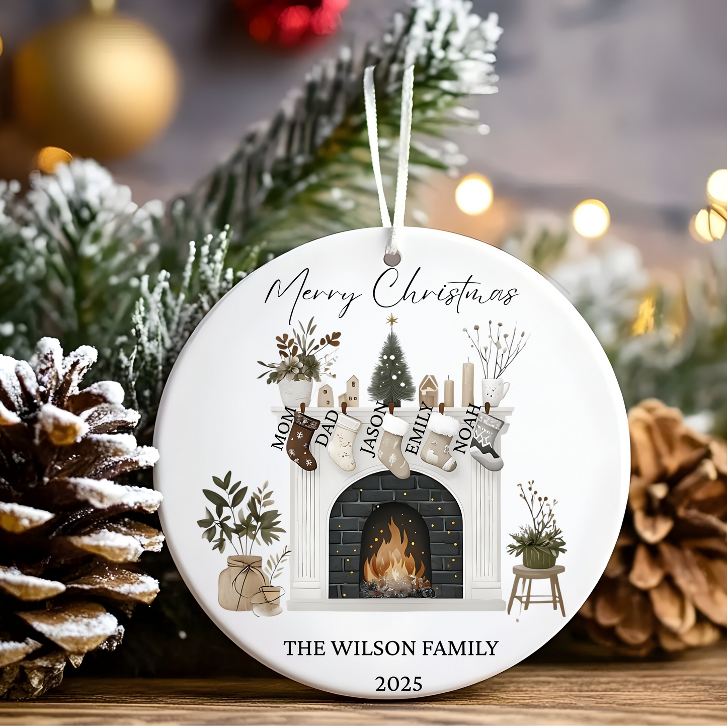 Personalised Family Christmas Ornament: Ceramic Christmas Tree Decoration , Family Name Bauble