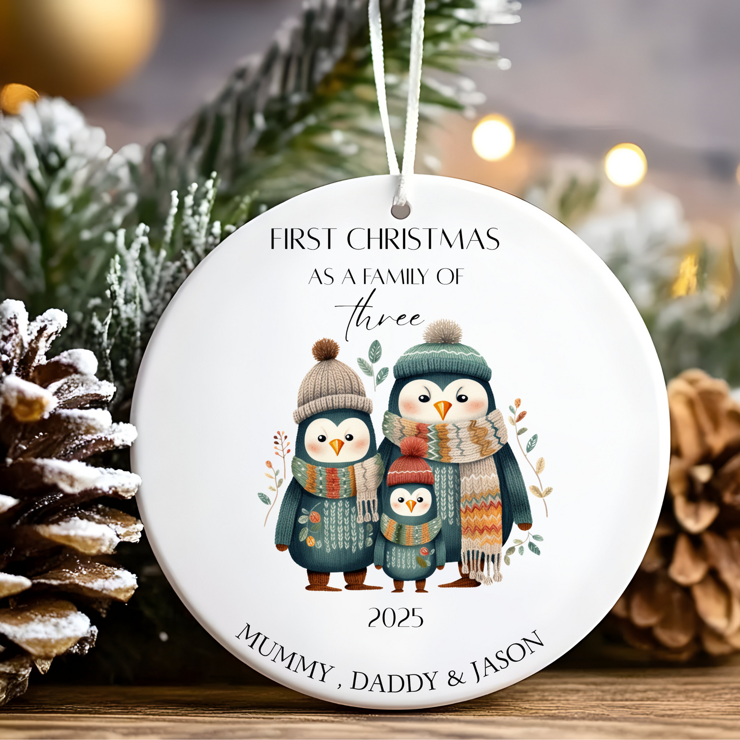 Personalised First Christmas Family Ornament:First Christmas As a Family Of Three  Ceramic Bauble