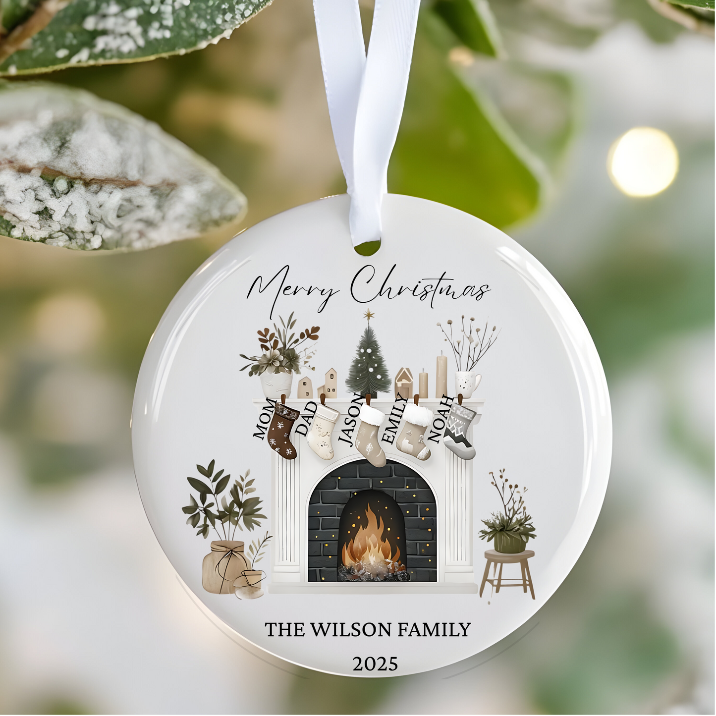 Personalised Family Christmas Ornament: Ceramic Christmas Tree Decoration , Family Name Bauble