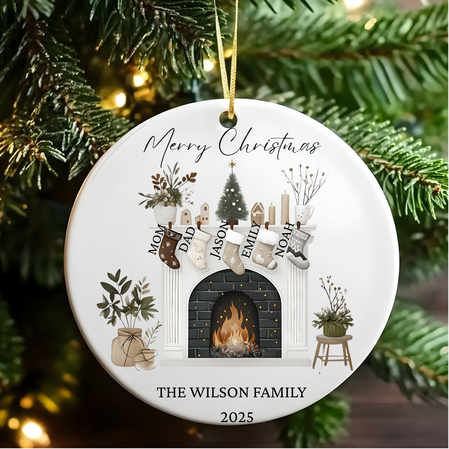 Personalised Family Christmas Ornament: Ceramic Christmas Tree Decoration , Family Name Bauble