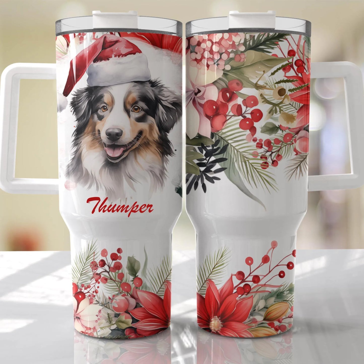 Festive Dog Tumbler, Personalised Christmas Tumbler , Personalised 40oz Crtistmas Tumbler, Festive Pet Gift