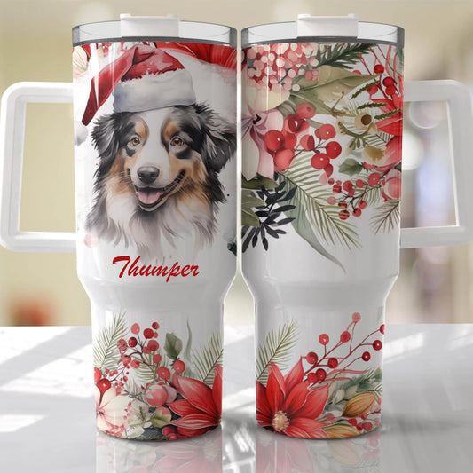 Festive Dog Tumbler, Personalised Christmas Tumbler , Personalised 40oz Crtistmas Tumbler, Festive Pet Gift