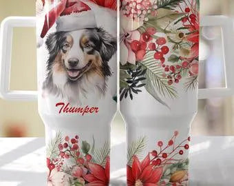 Festive Dog Tumbler, Personalised Christmas Tumbler , Personalised 40oz Crtistmas Tumbler, Festive Pet Gift